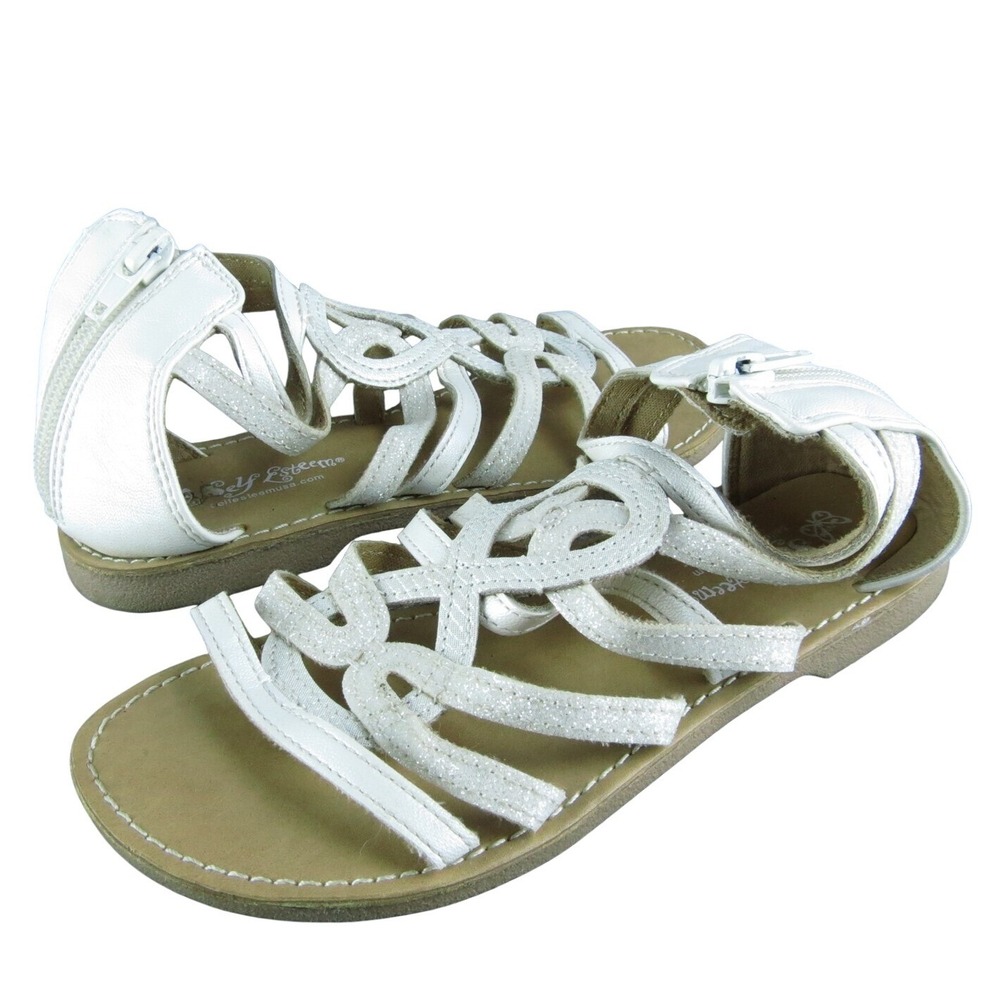 Self Esteem Youth Girls‎ Strappy Shoes Size 13 Medium White Synthetic Zip
